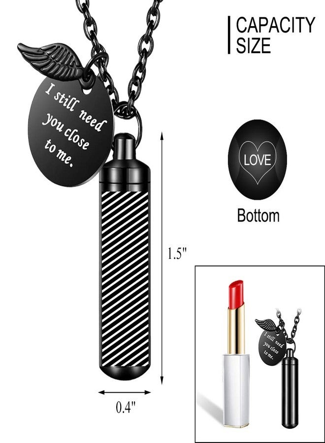 abooxiu Cylinder Urn Necklace for Ashes Cremation Jewelry/Keychain for human Pet Stainless Steel Memorial Keepsake Pendant with Angel Wing Charm Ashes Jewelry-Black M - Image 3